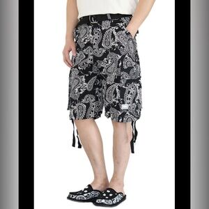 JMC Men’s Black and White Bandana Print Cotton Twill Shorts NWT - 36”